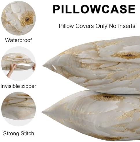 Cream Gold Flowers Outdoor Pillow Covers 20x12 Inch Lumbar Pillow