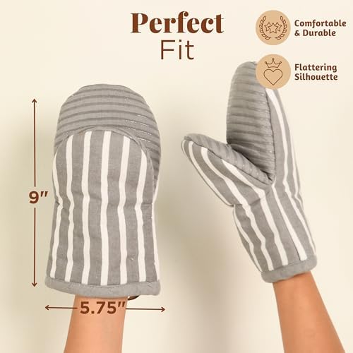 Folkulture Oven Mitts, Striped Gray, Set of 2, Heat Resistant