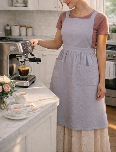 Pinknoke Cute Cotton Pinafore Aprons for Women with Pockets for