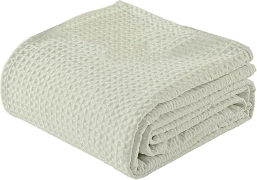 NON Sticky cotton 100% Cotton Waffle Weave Blanket, Lightweight Summer