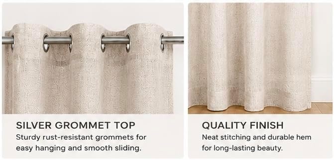 Rooh Threads Linen Sheer Curtains 84 Inches Long, 2 Panels Set, Light