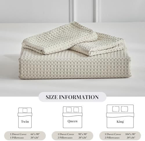 WARMDERN Waffle Weave Khaki Duvet Cover Set Twin Size, Textured