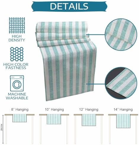 Light Teal Stripes Table Runner and Placemats Set of 4 Modern