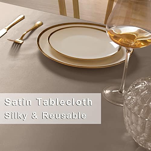 Horbaunal Taupe Satin Tablecloth 60 x 102 Inches