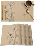 Placemats Set of 8, Black Khaki Woven Placemat, Linen Place Mats for
