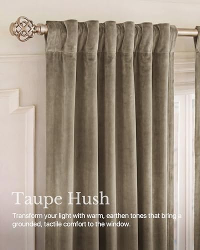 NICETOWN Room Darkening Taupe Velvet Curtains, W52 x L120, 2 Panels