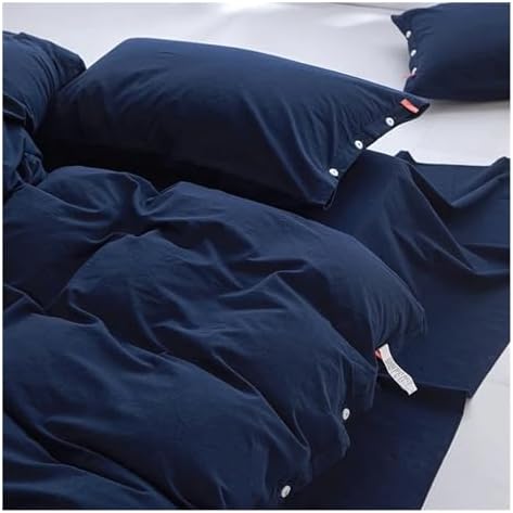 UOIO 100% Washed Cotton Linen Feel Soft Comfy 4Pcs Bedding Set Solid