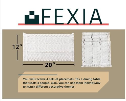 FEXIA Beige Boho Placemats Set of 4 Table Mats Farmhouse Home Dining