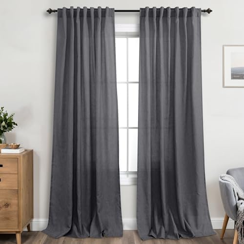 KOUFALL Grey Curtains for Living Room 96 Inches Long,Light Fitering