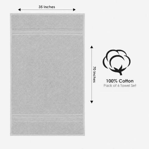 Terry Bath Sheet Set of 6 Light Grey Color Bath Towels Set 35x70