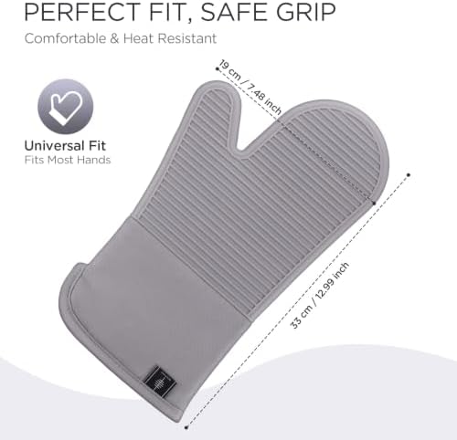 BONTHEE Silicone Oven Mitts Heat Resistant Kitchen Oven Gloves - Grey