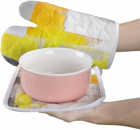Quilted Cotton Terry Cloth Oven Mitt, Pot Holder Yellow Ombre Gray