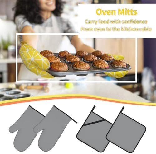 4Pcs Oven Mitts and Potholders, Modern Minimal Trendy Light Gray Oven