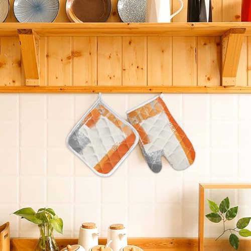 Quilted Cotton Terry Cloth Oven Mitt, Pot Holder Gradient Orange Gray