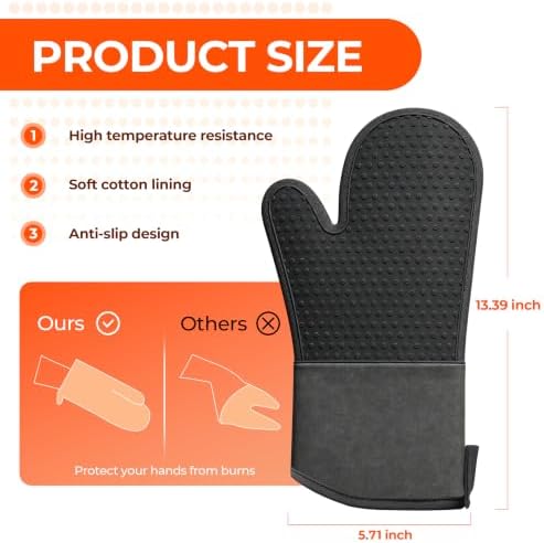AMISARE 4-Pcs 13.39" Silicone Oven Mitts & Mini Mitts, BBQ Baking