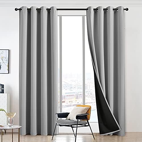 100% Blackout Curtains 63 inch Length 2 Panels 52x63 Light Gray