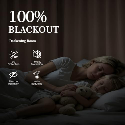 100% Blackout Curtains for Bedroom 108 Inch,2 Panels,Beige
