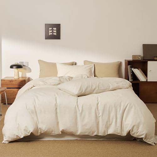Beige Duvet Cover Twin Cotton Linen Boho Comforter Cover Twin Soft