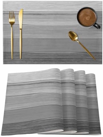 Country Gray Ombre Stripe Placemats Set of 4 Washable Table Mats for