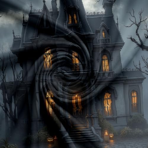 Charcoal Gray Night Sky Haunted House Duvet Cover Set For Women Girls