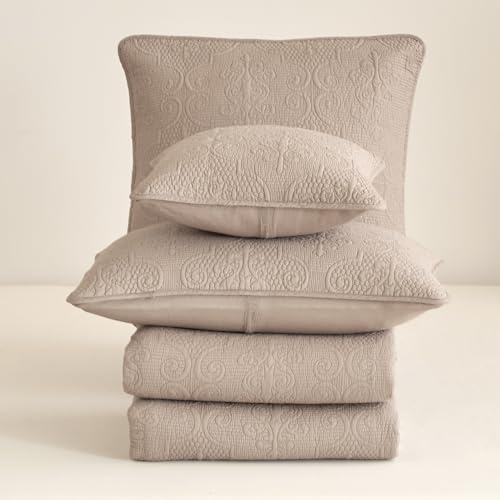 DaDa Bedding Cotton Matelasse Coverlet Set, Taupe Brown, King, 3-Piece