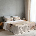 Floral Fluid Lines Artwork Queen Sheet Set, Delicate Petal Depiction