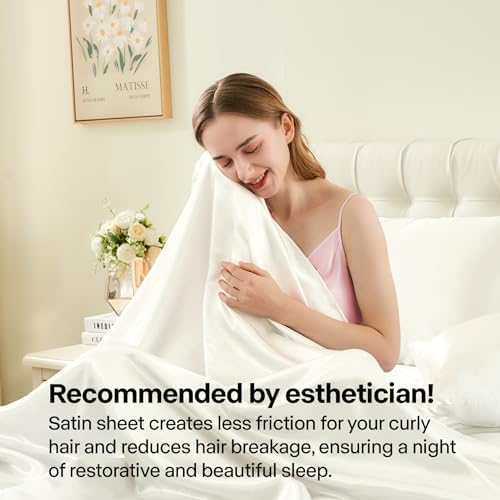 BEDELITE Satin Sheets Full Size Bed Set, Ivory White, 4 Pieces