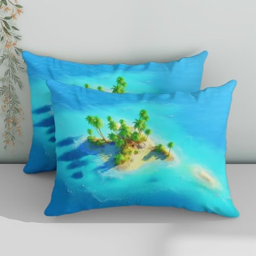 King Duvet Cover Set Soft Microfiber Tropical Islands Blue