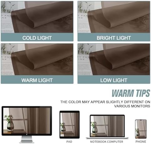 Chocolate Sheer Curtains for Window 72 inches Long 2 Panels Set, Soft