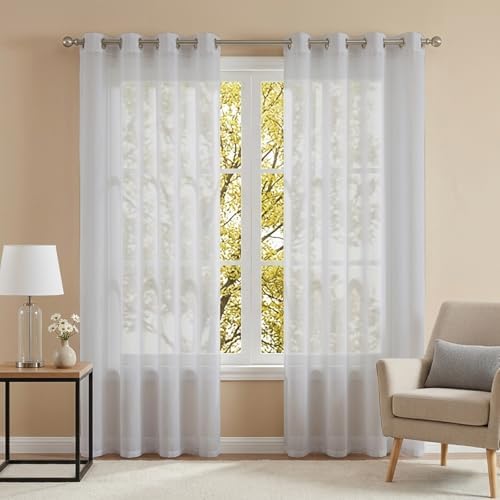 Solid Color Sheer Curtains for Living Room 63 inch Length 2 Panels
