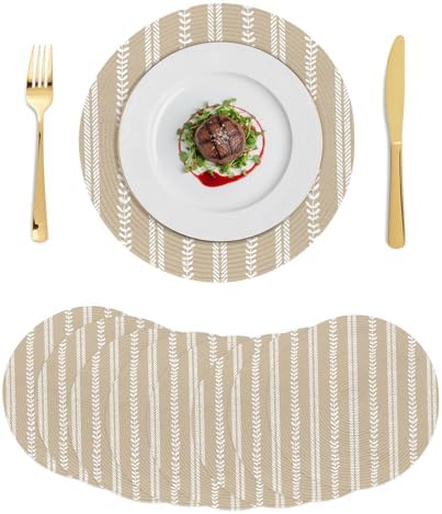 Neutral Sandy Round Braided Placemats Set of Set of 8 Heat Resistance