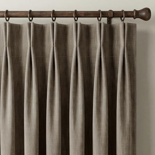 NICETOWN French Taupe Pinch Pleated Curtains 90 Inch Long with Hooks