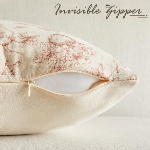 Fall Floral Bird Printing Pillow Covers 18”x18”, 2 Pack, Rust