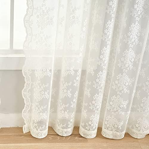 YJ YANJUN Vintage Lace Curtains 108 inches Long 2 Panels Set French