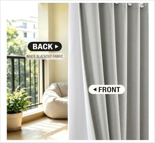 Full Blackout 96 Inch Long Grommet Curtains 2 Panel Set - Linen Look