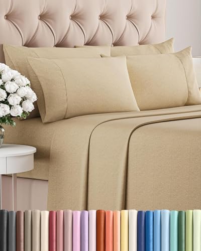 Full 6 Piece Bed Sheet Set - Breathable & Cooling Sheets - Heathered