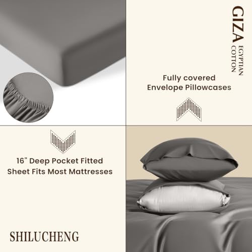 Shilucheng 100% Giza Egyptian Cotton King Size Sheets Set