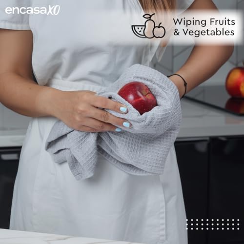 Encasa XO Cotton Waffle Kitchen Dish Towels Set of 4, Grey