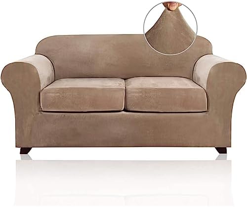 PrinceDeco Velvet Couch Cover Loveseat Covers for 2 Cushion Couch