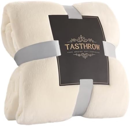 TASTHROW Large Flannel Fleece Throw Blanket, 50×70 Inch - Creamwhite