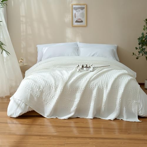 Cooling Waffle Blanket King Size, Cotton Bed Throw for Summer