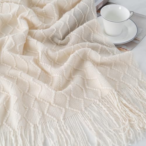 BATTILO HOME White Throw Blankets for Couch, Soft Ivory Blanket