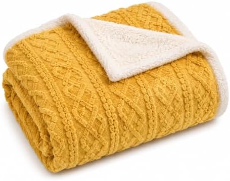 Stella & Sage Reversible Sherpa Throw Blanket, 60x80 inches, Mustard