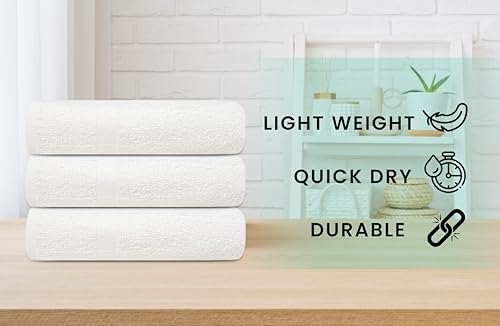 ZUPERIA White Bath Towels Bulk 60 Pack (20 x 40 Inches) - 100% Cotton