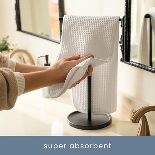 S&T INC. Aura Waffle Hand Towels, 4 Pack, 16" x 30", White