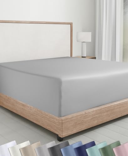 Soft Natural 100% Cotton Sateen Twin XL Fitted Sheet, Light Grey