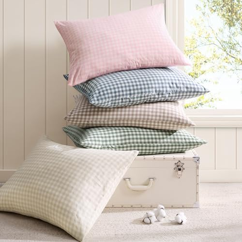 Andency Cream Gingham Duvet Cover Full, 100% Wash Cotton Bedding