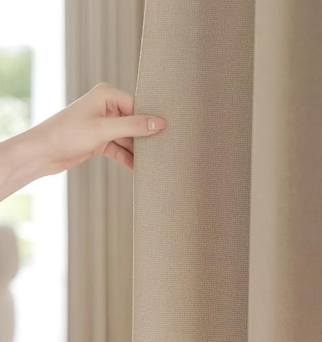 Blackout Curtains Panels Cream Brown, Woven Texture Curtain Grommet