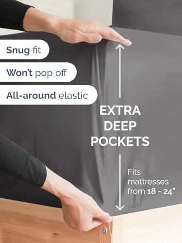 CGK Extra Deep Cal King Single Fitted Sheet Only - Dark Grey