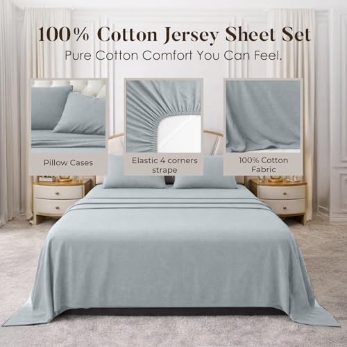 DAN RIVER King Jersey Sheet Set – 100% Cotton T-Shirt Feel – Soft